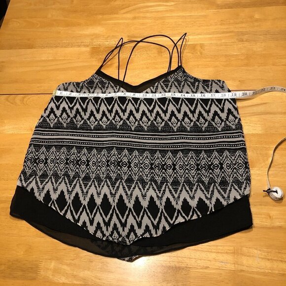 Vero Moda Sheer Camisole Criss Crossed Spagetti Strap Lined Black Beige Womens L - Picture 9 of 11